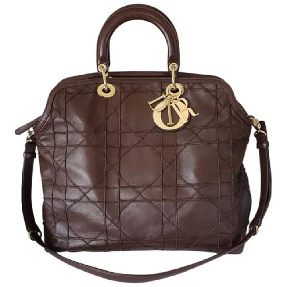 Dior Brown Quilted Leather Tote with Gold Hardware